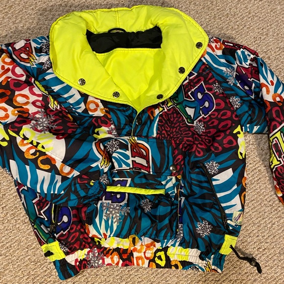 80’s 90’s “Ski Wild” Retro Neón Print Ski Pullover Jacket - Picture 1 of 6